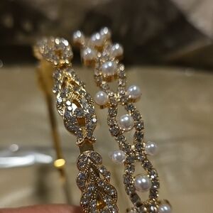 NEW Two Elegant Gold and Pearl Hoop Earrings